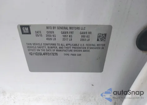 2015 Chevrolet Malibu 1Lt z USA, uszkodzony, nr VIN 1G11C5SL4FF317276